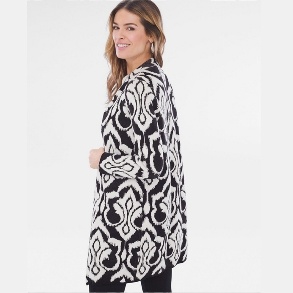 Chico's Contrast Jacquard Cardigan Black and White sz 1 (MED) - Picture 2 of 8